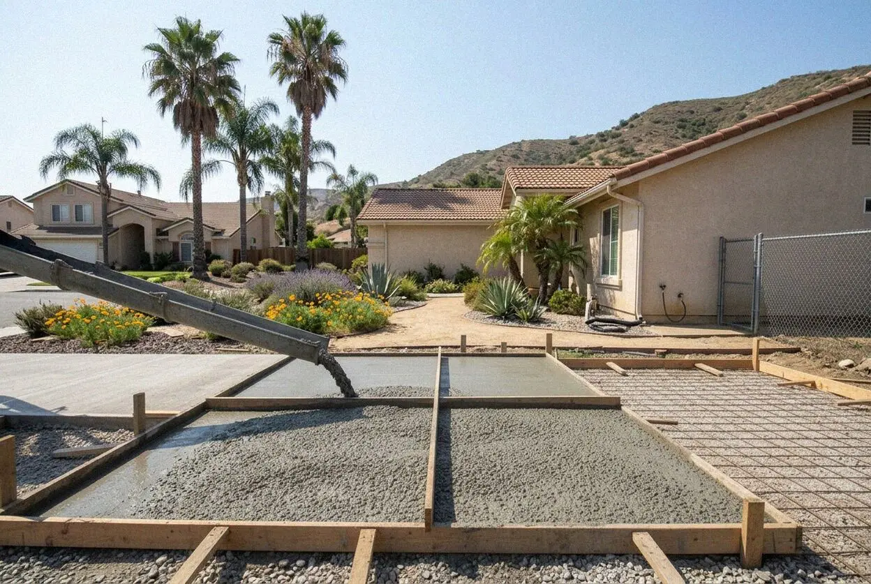 A poured concrete driveway beside a horse trail in Norco, CA