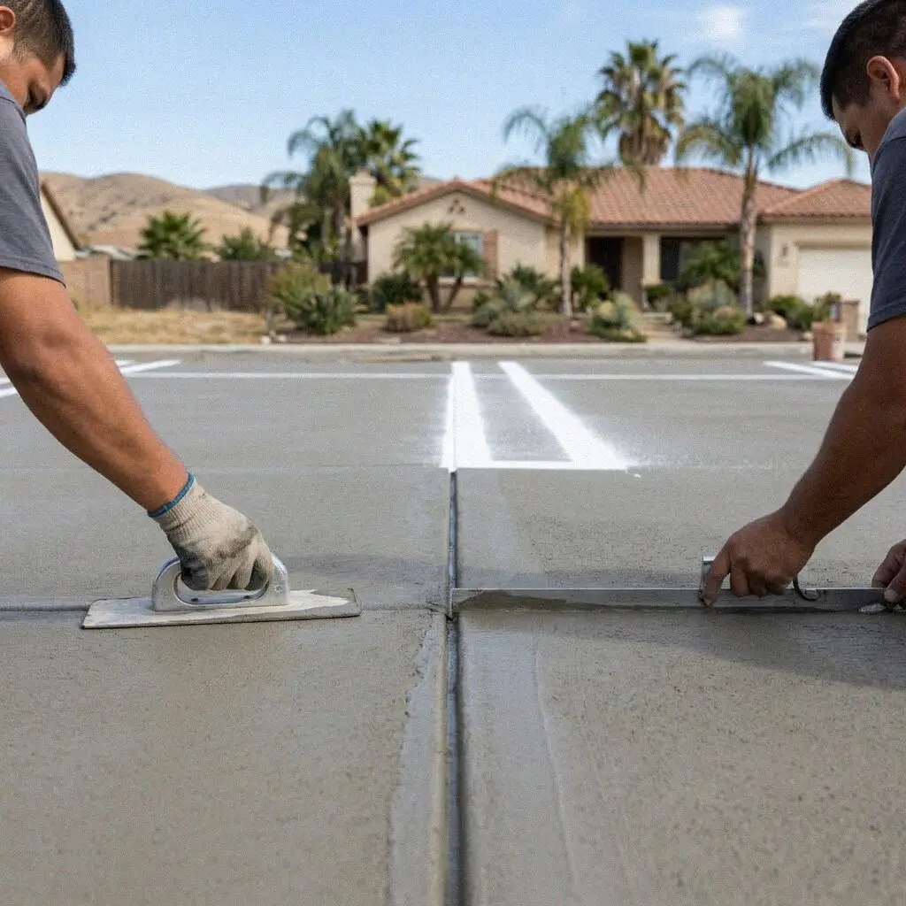Crew placing concrete for a parking lot slab in Riverside, CA
