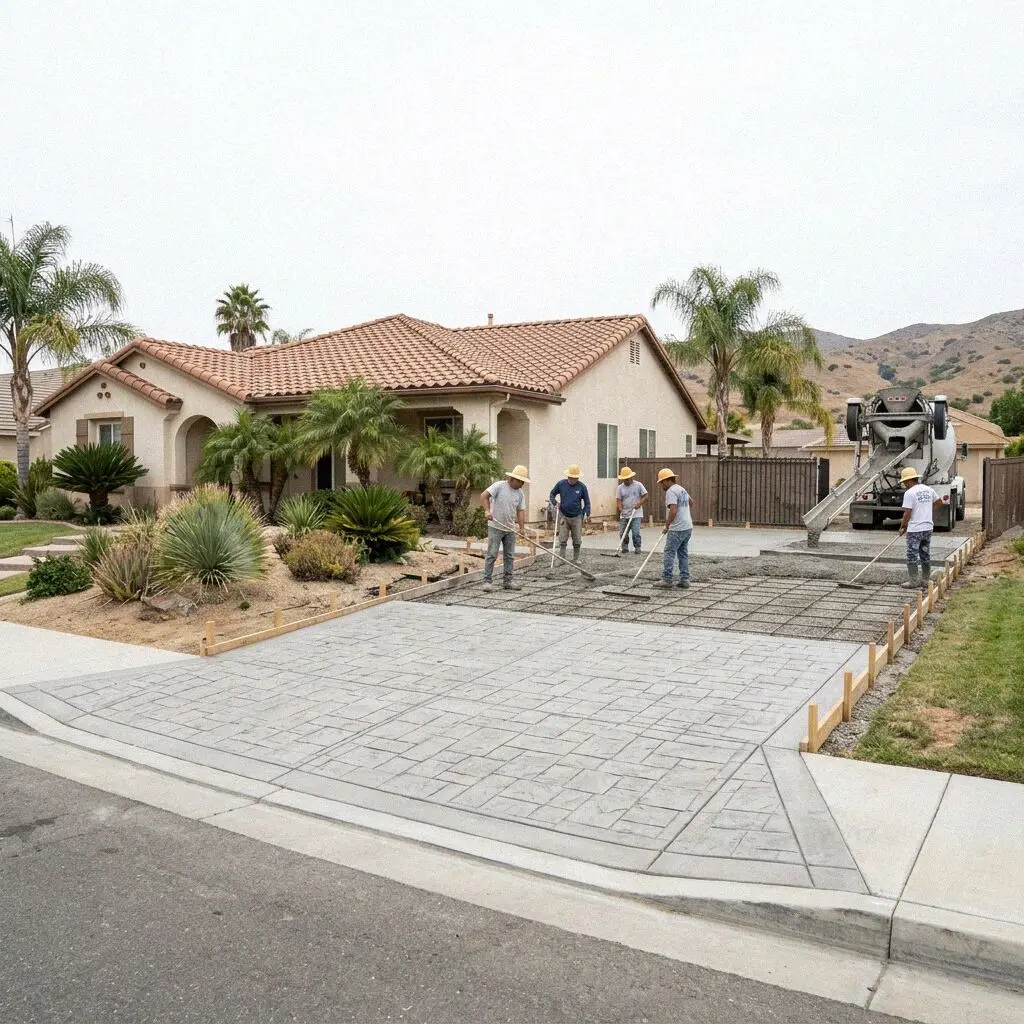 Ironline Riverside Concrete crew at work on a residential street in Riverside