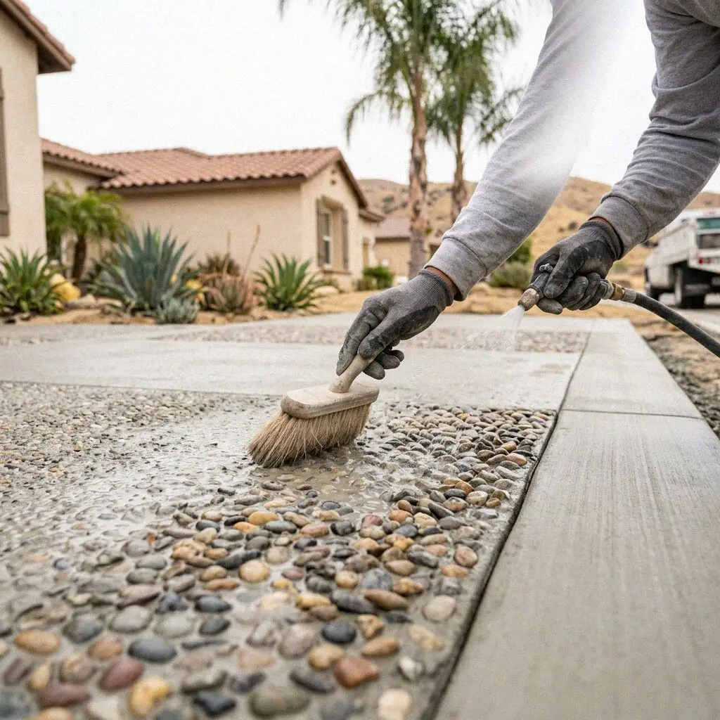 Crew grinding an old concrete porch slab flat in Riverside, CA