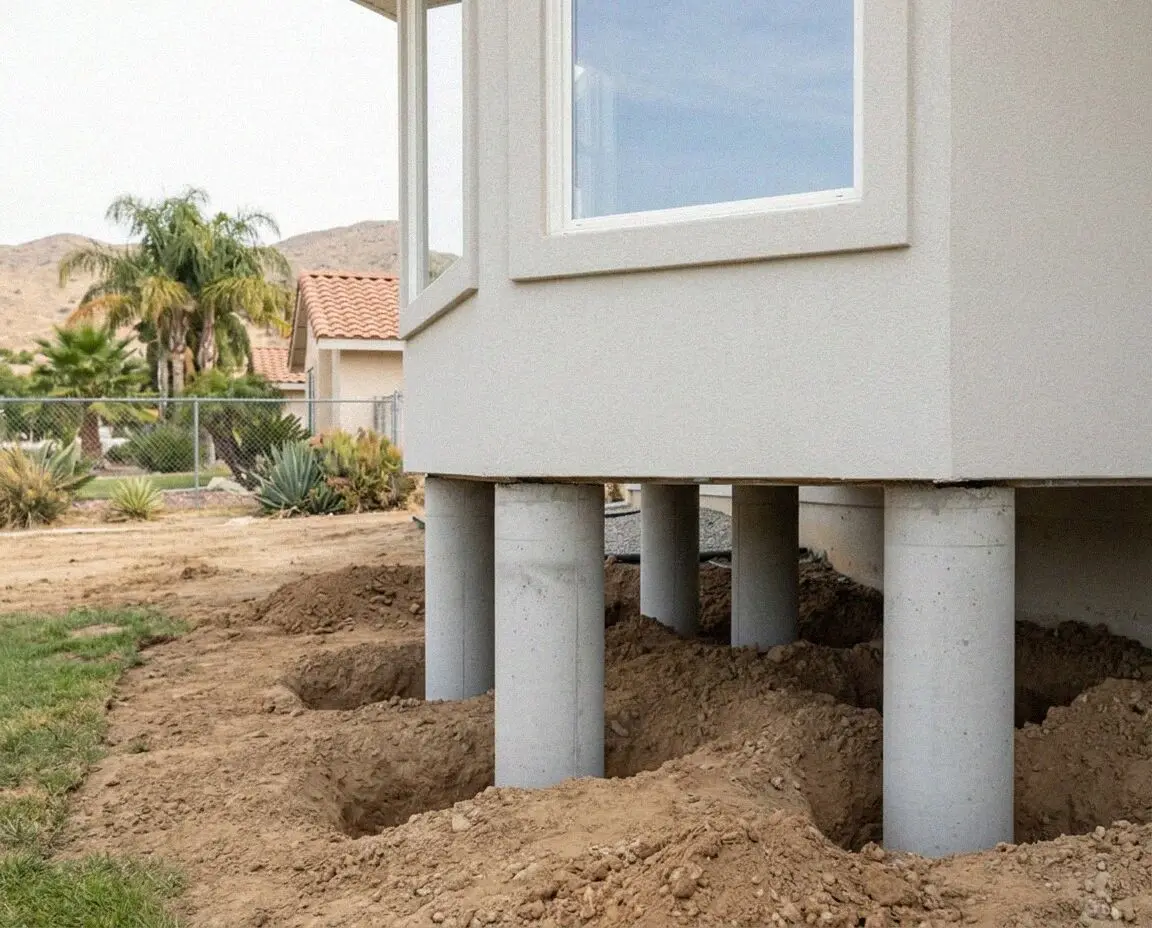 A Riverside house set down on a newly poured perimeter foundation
